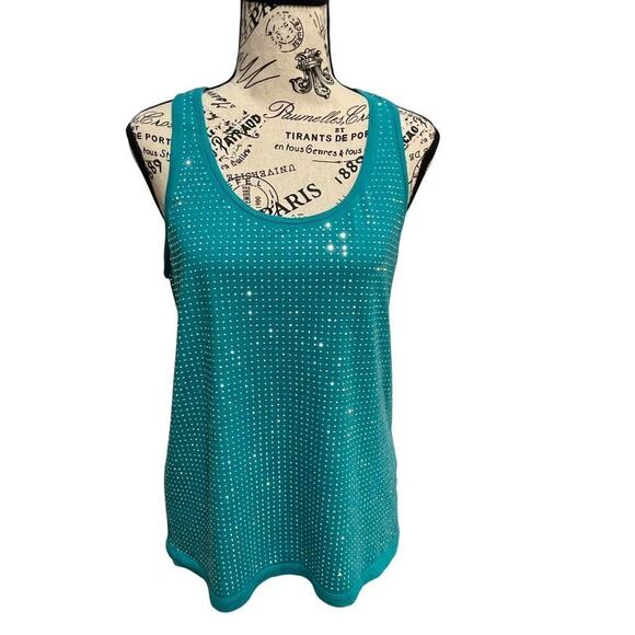 Jennifer Lopez Y2k Turquoise Embellished Sequin Bling Tank Top Large - Picture 10 of 16